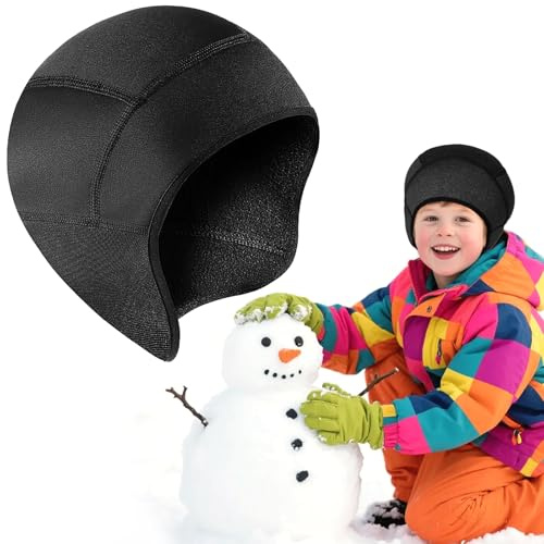Simsky Cycling Hat Under Helmet, Windproof & Warm Winter Cycling Cap for Men, Women, Boys & Girls, Breathable Helmet Base Hat for Bicycle Helmet & Riding Helmet, Outdoor Sports Cap (45-56 cm, Black)