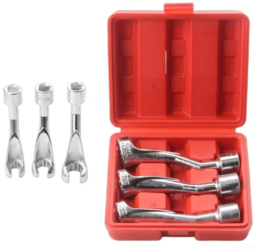 3PCS Fuel Injector Socket Wrench, 1/2'' Drive 14 17 19mm Open End Wrenches for Diesel Injection Pipe Automotive Repair, with Slotted Design, Easy To Use(Red Box)