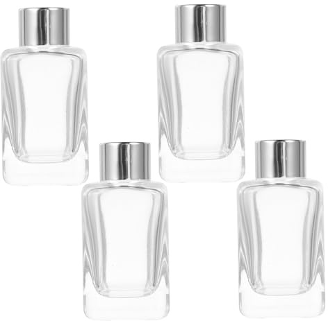 FOMIYES 4 Botellas de Perfume Difusor de Vidrio con Tapa Plateada, 50 Ml Cada, Botellas Rellenable para Aceites Esenciales, Envases de Perfume para Uso en Coche y Hogar, Accesorio