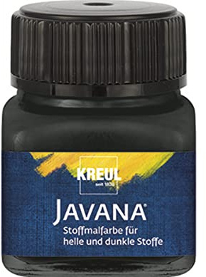 KREUL Javana 90961 Fabric Paint for Light and Dark Fabrics, 20 ml Glass Black, Brilliant Water Based Colour, Pasto Character, for Stamping and Stenciling, Washable After Fixing