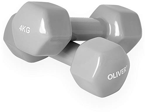 Oliver – Vinyl Kurzhanteln Set 2 x 4kg Grau – Hantelset für Männer & Frauen – Hanteln Gusseisen mit griffigem Vinylüberzug – Für Gymnastik, Aerobic, Fitness- & Krafttraining im Studio oder zu Hause