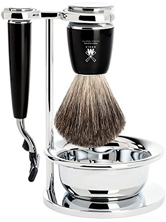 MÜHLE Rasierset mit Schale - Rytmo Serie - Reines Dachshaar - kompatibel mit Gillette-Klingen - Edelharz schwarz