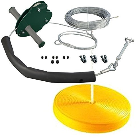 Seilbahn 25m mit Tellerschaukel komplett für Kinder Garten Spielplatz Robustes Stahlseil 4mm für Kinder und Erwachsene bis 70 kg