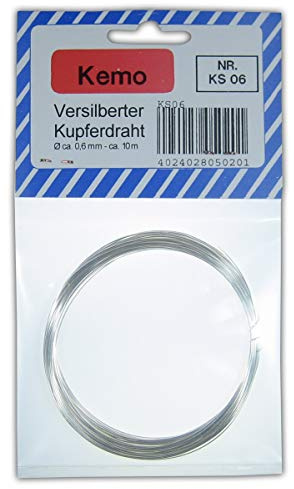 KEMO Versilberter Kupferdraht 0,6 mm Ø 10 m, KS006