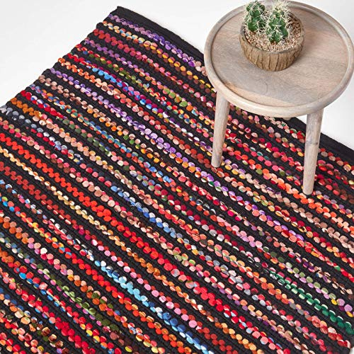 Homescapes Flickenteppich Folk 120x170 cm, bunt gestreift und handgewebt im Chindi-Stil, Flachgewebe aus Recycling-Material, jeder Teppich EIN Unikat