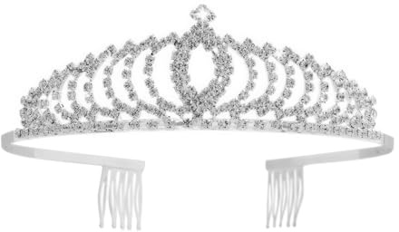 Vofler Silver Tiara Crystal Crown Headband Headpiece Rhinestone Hair Jewelry Decor for Women Ladies Little Girls Bridal Bride Princess Halloween Costume Party Birthday Wedding Pageant Prom with Combs