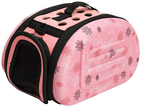 Tubayia Haustier Transportbox Faltbar Tragebox Hundebox Katzenbox für Mittelgroße oder Kleine Katzen und Hunde (Rosa)