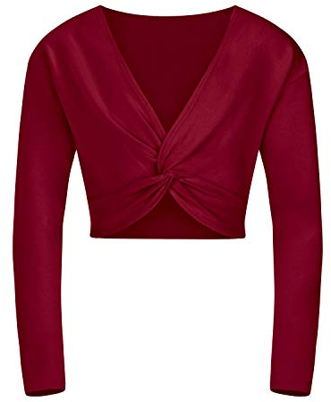 tanzmuster ® Kinder Ballett Langarm Top - Mia - mit Twist (Wickeloptik) - aus sehr weichem und festem Baumwollstoff - in burgunder, Größe:152/158