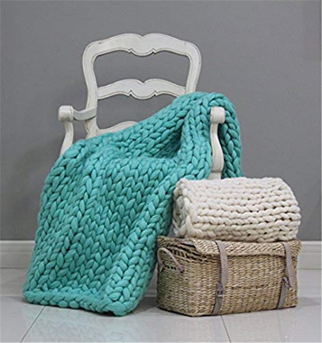 GLITZFAS Gestrickte Decke Grob Kuscheldecke Grobstrick Wolldecke Strickdecke Tagesdecke Überwurf Decke Zuhause Dekor Geschenk (Grün, 120x150cm)
