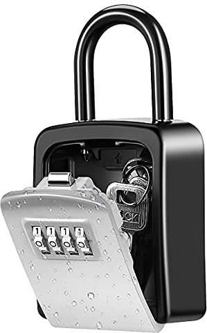 KeeKit Key Lock Box, Wall Mounted Key Safe Box with Removable Shackle, Resettable Code Key Storage Lock Box Waterproof with 4 Digit Combination, 5 Key Capacity for Home, Indoor & Outdoor – Silver