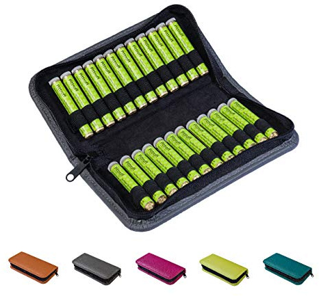 Homöopathische Taschenapotheke, Globuli-Tasche Potenz C30, gefüllt mit 24 Globuli-Röhrchen (Glas), handgemacht aus echtem Leder (anthrazit-grau)