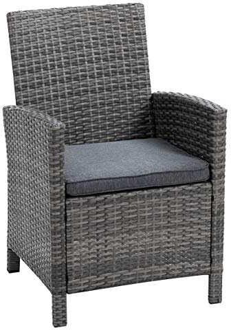 greemotion Sillón de Jardín Tessin, Sillón de Ratán Sintético para Exterior, Cojín 100% Polyester Incluido, Aprox. 65 x 90 x 59 cm, Gris Bicolor