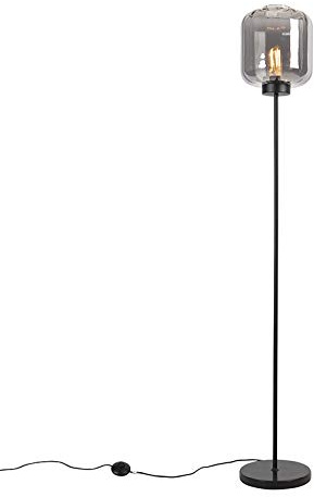Qazqa Design Stehleuchte, Stehlampe - Qara - Schwarz mit Rauchglas, max. 60W, Geeignet für LED, 161cm, Ideal als Wohnzimmerlampe