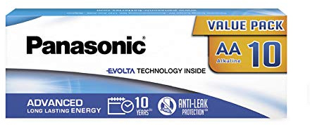 Batterie Panasonic AA EVOLTA Technology Inside, confezione da 10 batterie alcaline, AA Mignon LR6 1,5 V, confezione priva di plastica, batteria affidabile e potente