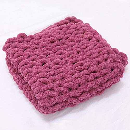 MANG Gestrickte Decke Handgefertigtes Grobe Strickdecke Wolle Garn Arm Kuscheldecke Große Klobige Stricken Decke, Schwarz/Rosa/Grau/Weiß, 100 X 120cm