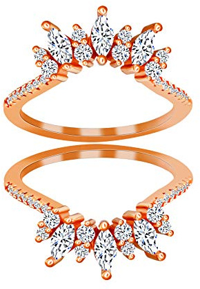 Uloveido Anillo de plata de ley 925 para mujer, corte marquesa con corona de circonita, 2 unidades, juego de anillos apilables, Plata, Zirconia cúbica