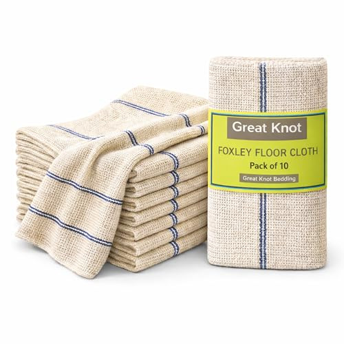 Great Knot 100% Cotton Cleaning Cloths (Pack of 10), Large 45 x 45cm Heavy Duty Floor Cloths, Super Absorbent Thick Kitchen Dish Cloths, Multi-Purpose Household Scrubbing & Drying Rags – (Beige)