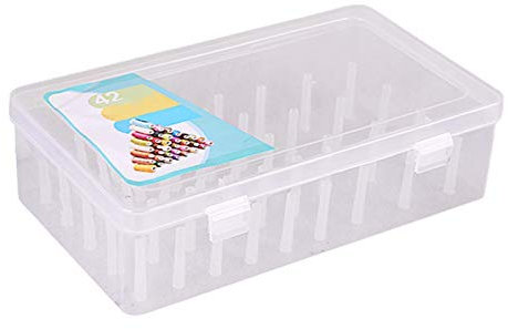 Hshduti - Scatola per filo da cucito, 42 bobine, contenitore organizer di grande capacità in plastica per cucito, ricamo e trapuntatura
