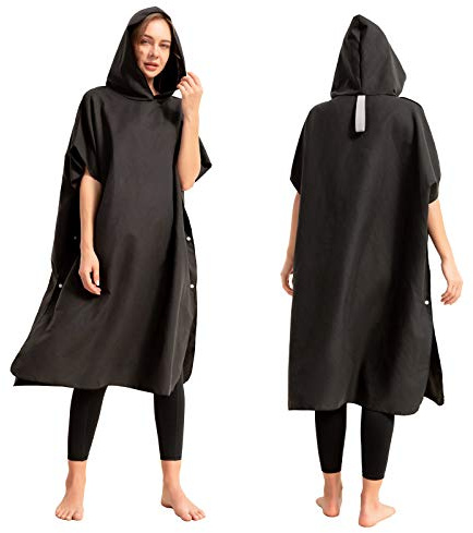 MIFXIN Beach Towel Changing Robe Microfiber Surf Beach Wetsuit Poncho Robe Hooded Quick Drying Surfing Swimming Beach Bath Towel One Size for Adult Men Women (Black)