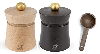 Peugeot Baya Salt And Pepper Mill Gift Set 3, Chocolate With Scoop