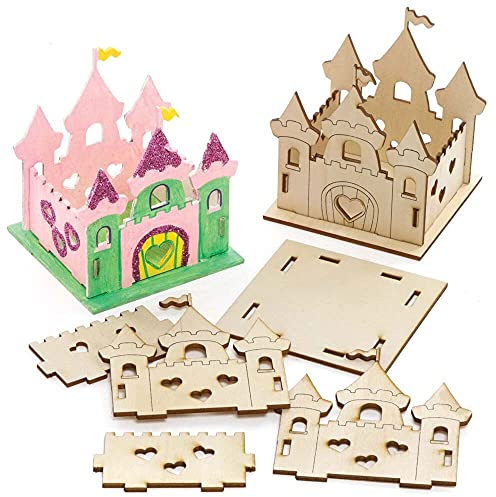 Baker Ross FE580 Modellbausatz aus Holz, Form: Schloss, 3 Stück, Teelichthalter zum Dekorieren und Präsentieren, ideal für Kunst- und Bastelprojekte für Kinder