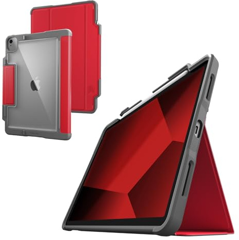 STM Dux Plus für iPad Air (2024 M2 6. / 11 Zoll 5. / 11 Zoll 4. Generation): Ultra-Schutz, leicht mit transparenter Rückseite, Apple-Stifthalter, batteriesparende EIN-/Aus-Abdeckung, Rot