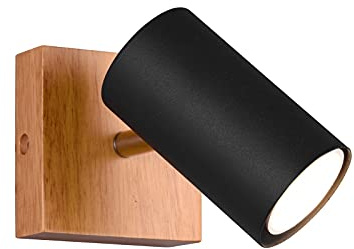 meineWunschleuchte Wand-Strahler Holz & Schwarz mattes Metall 1-flammig | Tiefe 12cm, mit GU10 LED, extern dimmbar, schwenkbarer Spot, Wandlampe innen für gezieltes Licht in Wohnzimmer & Schlafzimmer