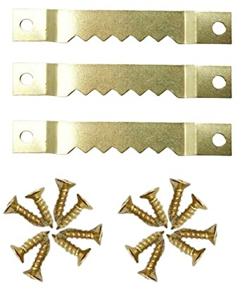Ganci per denti di sega in ottone con vite di fissaggio a doppio foro, ganci con viti per foto artistiche, montaggio a parete, confezione da 10 (63 mm)