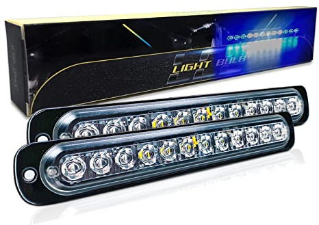 SKYWORLD Luci stroboscopiche a LED, 2pz Ultra sottile 12 LED 12V 24V Lampeggiante Luci stroboscopiche di emergenza Strobo Barra Luminosa per Moto Auto Camion Truck Trailer, Bianco + Blu