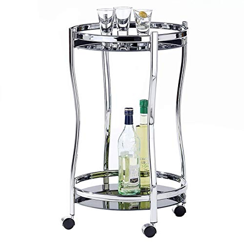 IDIMEX Servierwagen, schöner Beistellwagen rund, praktischer Servicewagen 2 Sicherheitsglasböden in schwarz, eleganter Teewagen mit Metallgestell verchromt