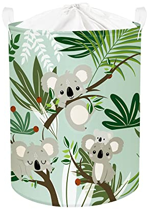 Clastyle 45L Kinder Wäschekorb Koala für Kinderzimmer mit Deckel Faltbar Eukalyptus Blätter Grün Spielzeug Aufbewahrungskorb, 36x45 cm