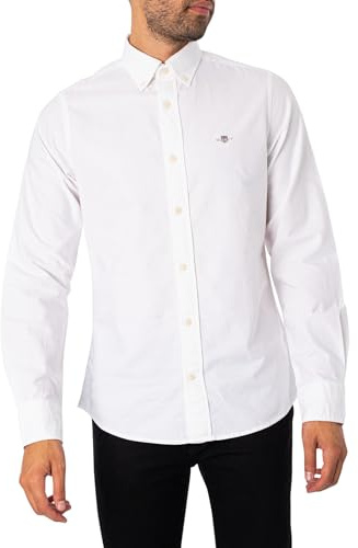 GANT Slim Oxford-skjorta för män, klassisk skjorta, vit, standard, Vit, XXL