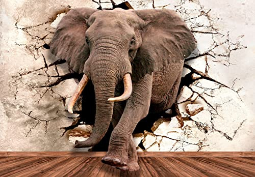 Papel Pintado Elefante Efecto 3D Abstracto Óptica Pared Animales - Incluye Pegamento - Fotomurales Pared Tejido No Tejido Decorativos Murales Fotográfico XXL Moderno Decoración de Paredes (312x219 cm)