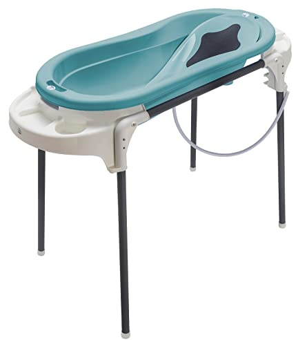 Rotho Babydesign TOP Xtra Badestation - wasserdicht - gross - Babybadestation - Babybadewanne - Babywanne mit Gestell - Babypflegeset - türkis