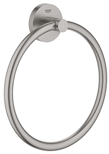 GROHE Start QuickFix Towel Ring (Metal, Concealed Fastening, Including Screws and Dowels, Extra Easy to Fit with GROHE QuickGlue), Size 200 mm, Stainless Steel Look, 41174DC0