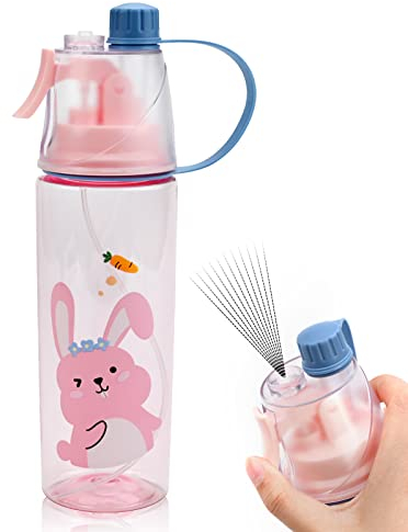 600ml Spray Water Bottles for Kids, Leakproof Misting Drinking Bottle with Graduated Design, Portable Reusable Sport Water Bottle for Cycling Hiking Climbing Indoor Outdoor Sport Hydration Cooling (C)