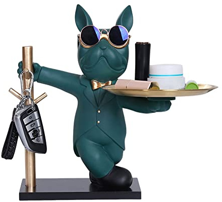 OKESYO Französische Bulldogge Tablett Deko, Französische Bulldogge Dekofigur, Butler Figur Hund, Harz Französische Bulldogge Deko Skulptur Desktop Ornament für Bücherregal, Büro, Wohnzimmer