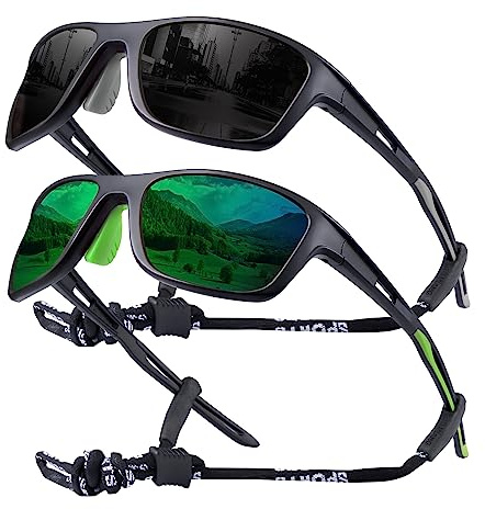 OKH 2 stück Polarisierte Fahrrad Radsportbrillen Wickeln Sie Männer Frauen Retro Sonnenbrillen UV400 Schutz Sportbettlauf laufen Fischerei Wanderung Fahren Brillen mit Seilgurt