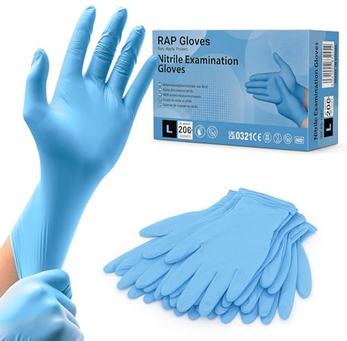 RAP Gloves Blue Nitrile Disposable Gloves Large 200 Latex Free Food Safe | Powder free examination gloves, tear resistant, 200 pack, for care, catering, cleaning, salon, DIY, trade