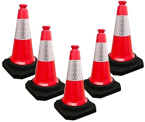 Berry 50CM Traffic Cone | High Visibility Safety Cone with Black Base | 20Inch PE Portable Road Cone for Street, Driveway & Parking Safety | Wind Resistant Reflective Traffic Cone (Set of 5)