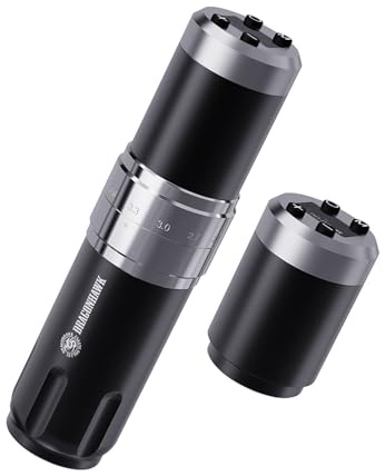 Dragonhawk Kabellose Tattoo Maschine Rotations Tätowiermaschine mit 2 Akkus 1500mAh, 7 Hubböden, Längeneinstellung 2.4-4.2mm & Digitaler LED-Anzeige für Anfänger Grau