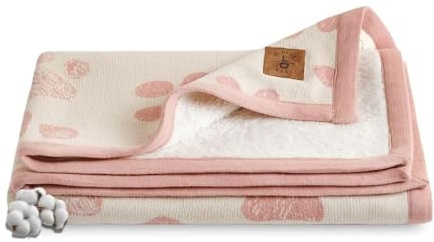 Little Dedi Baby & Pet Blanket 100% Cotton with Sherpa Fleece – Soft Stroller Blanket for Baby, Dog & Cat – Breathable, Hypoallergenic, Washable – 76×96 cm Pink Beige