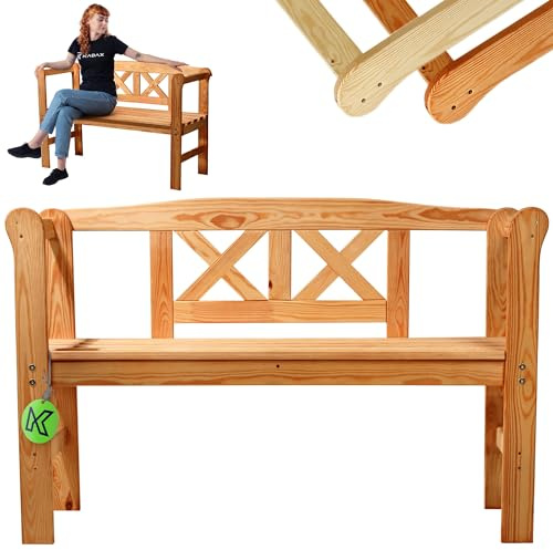 KADAX Gartenbank aus Holz, 119x44x76cm Sitzbank aus Massivholz, Holzbank für Garten, Terrasse und Balkon, Wetterfeste Balkonbank mit Rückenlehne (119cm/Braun/X)