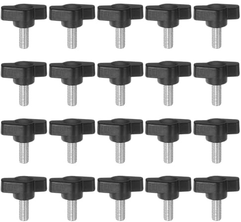 QUARKZMAN 20 Stück Rändelschrauben mit T Flügelknöpfe M6 x 12mm Kunststoff T-Kopf Gewindebolzen Klemmschraube Flügelschraube Haltegriffe 27mm Klemmknopf Daumenschrauben für Maschine, Schwarz