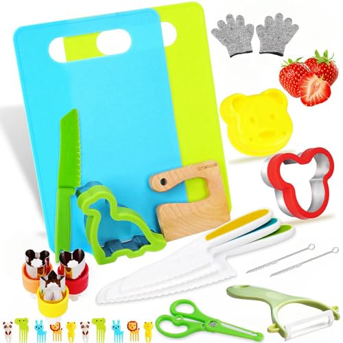 Kindermesser Set und Brotausstechformen-Set, Plätzchenausstecher für Kekse, Obst, Sandwiches und Gemüse, Kindermesser zum Schneiden