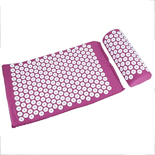 HERCHR Akupressurmatten-Kissenset, rutschfeste Gleitmatte, Akupunktur-Massage-Yoga-Pad, Matte Zur Schmerzlinderung Mit Tragetasche Für Springseil, Gewichte, Cardio, Fitness(lila)