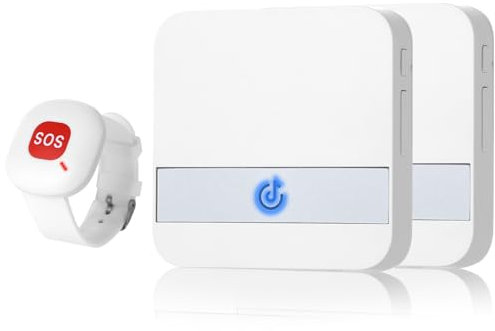 ALEENFOON Wireless Caregiver Pager Home Safety Patient Alert Alarm System Wireless Alarm Emergency Call Button Plug-in Elderly Monitor for Elderly Patient Kids Disabled (1 to 2)
