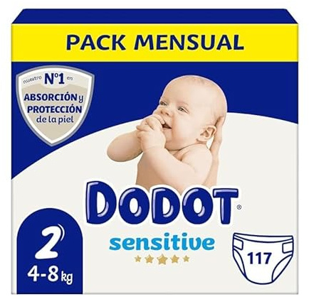 Pañales Dodot Sensitive Talla 2, 3x39, 117 Unidades, Suavidad y Protección para Bebés Sensibles