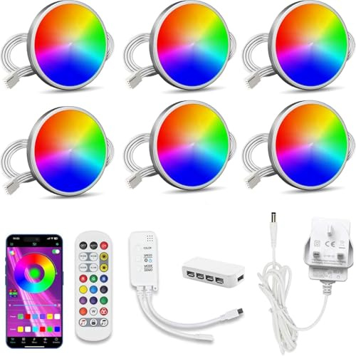 RGBW LED Puck Lights, 6 Pack, 16 Million Colors, 28 Modes, App & Remote Control, Under Cabinet Lighting Multi Colors Changing