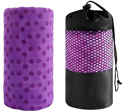Serviette de Yoga Wet Grip,Serviette Microfibre pour Tapis de Sport, serviette de yoga avec points en PVC anti-saut,tapis yoga voyage,pour Voyage, randonnée, Yoga, Natation, Sport, Fitness (Violet)
